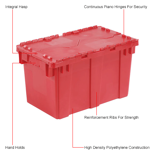 Plastic Storage Totes - Shipping Hinged Lid DC2213-12 22-3/8 x 13 x 13 Red
																			