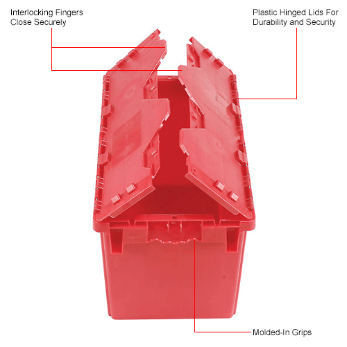 Plastic Storage Totes - Shipping Hinged Lid DC2213-12 22-3/8 x 13 x 13 Red
																			
