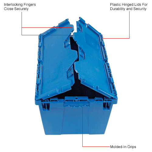 Global Industrial™ Plastic Attached Lid Shipping & Storage Container 233/4x191/4x121/2 Blue