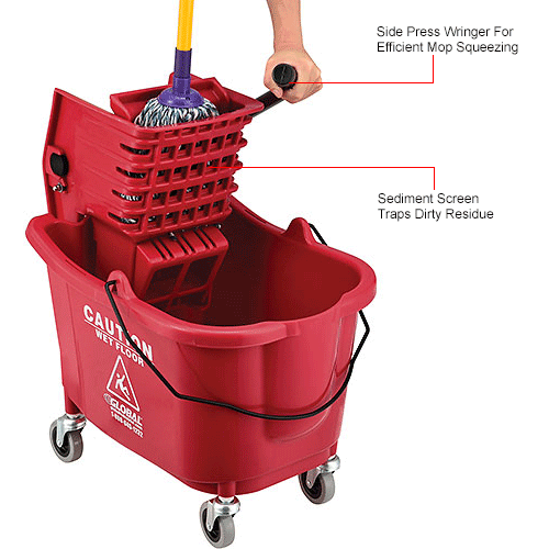 Global Industrial™ Mop Bucket And Wringer Combo 38 Qt., Side Press, Red