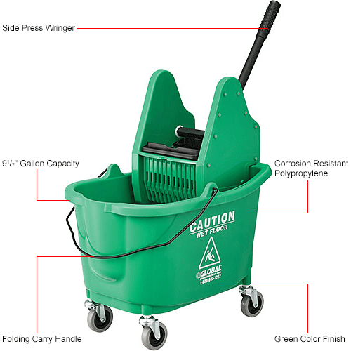 Global Industrial™ Mop Bucket And Wringer Combo 38 Qt., Down Press, Green