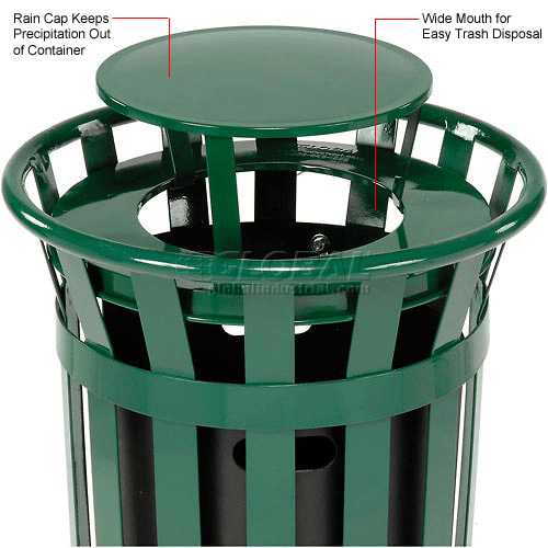 Global Industrial™ Outdoor Slatted Steel Trash Can With Rain Bonnet Lid ...