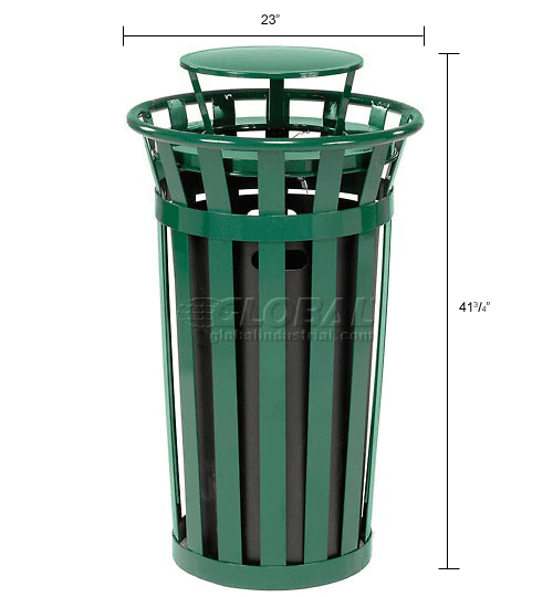 Global Industrial™ Outdoor Slatted Steel Trash Can With Rain Bonnet Lid ...