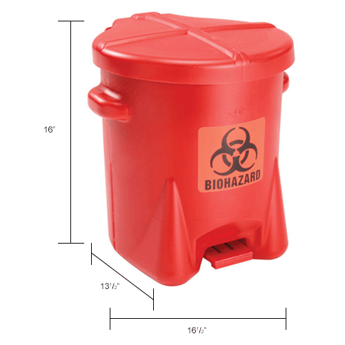 Eagle 6 Gallon Poly Safety Biohazardous Waste Can, Red 943BIO
