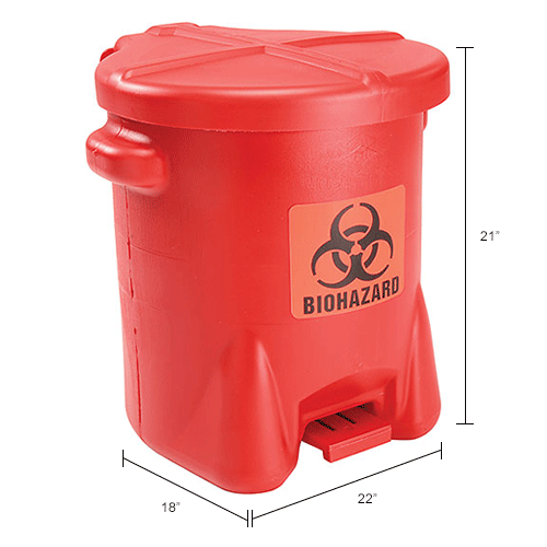 Eagle 14 Gallon Safety Poly Biohazardous Waste Can, Red 947BIO