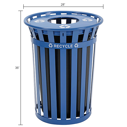 Global Industrial&#153; TrashTalk&#153; Outdoor Slatted Recycling Can w/Flat Lid, 36 Gal., Blue