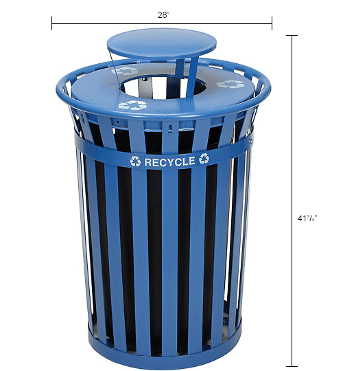 Global® Outdoor Steel Recycling Receptacle with Rain Bonnet Lid - 36 Gallon Blue
																			