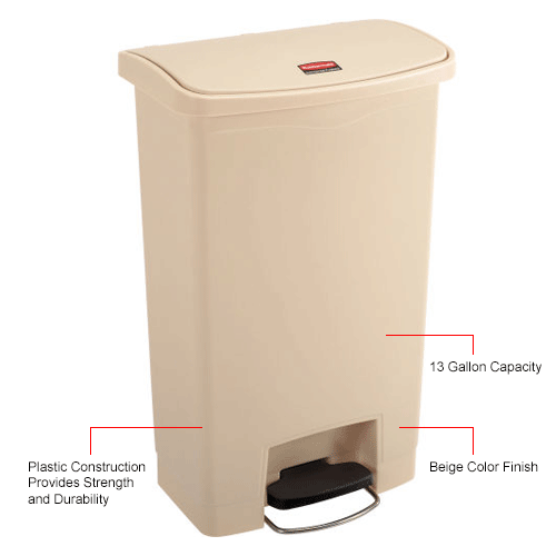 Rubbermaid&#174; Slim Jim&#174; 1883458 Plastic Step On Container, Front Step 13 Gallon - Beige