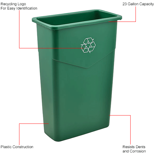 Global Industrial&#153; 23 Gallon Slim Trash Container - Recycling Green
