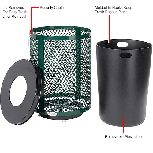 Global Industrial™ Outdoor Diamond Steel Trash Can With Flat Lid & Base