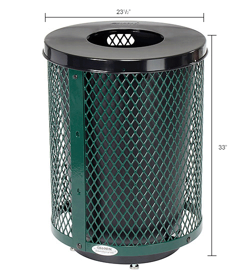 Global Industrial™ Outdoor Diamond Steel Trash Can With Flat Lid & Base