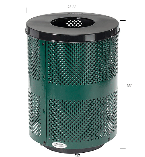 Global Industrial™ Outdoor Perforated Steel Trash Can With Flat Lid