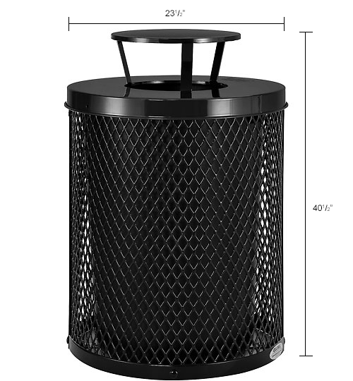 Global Industrial™ Outdoor Diamond Steel Trash Can With Rain Lid, 36 Gallon, Black