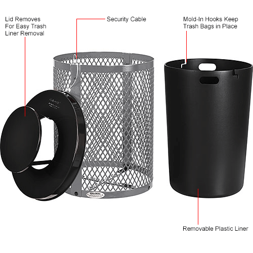 Global Industrial™ Outdoor Diamond Steel Trash Can With Rain Lid, 32 Gallon, Gray