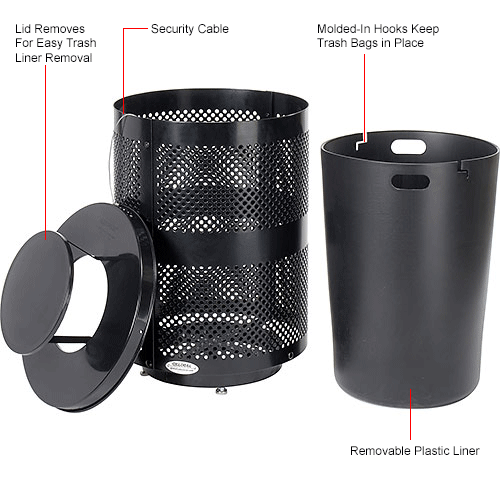 Global Industrial™ Outdoor Perforated Steel Trash Can W/Rain Bonnet Lid ...