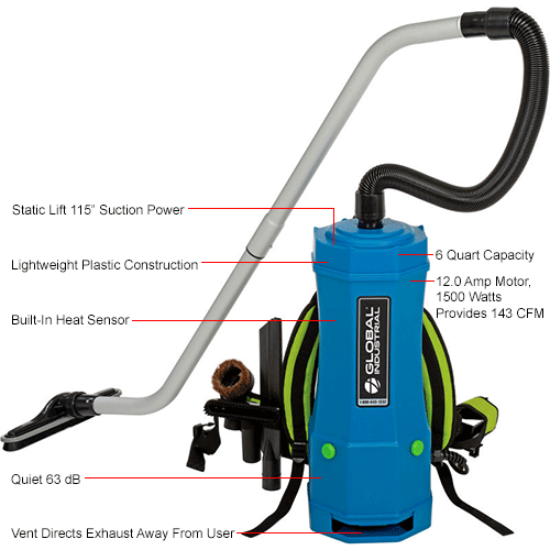 Global™ 6 Quart HEPA Backpack Vacuum w/8-Piece Tool Kit
																			