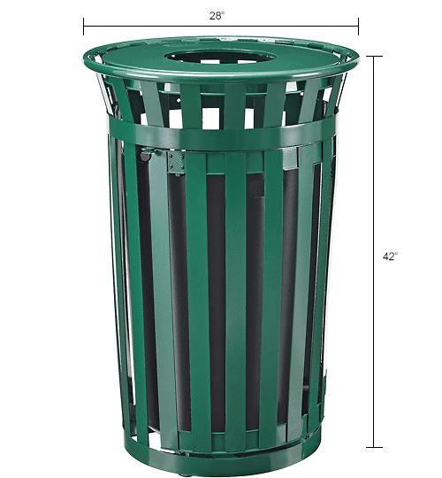Global Industrial™ Outdoor Steel Slatted Trash Can W/Access Door & Flat