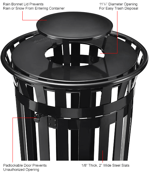 Global Industrial™ Outdoor Slatted Steel Trash Can W/Access Door & Rain