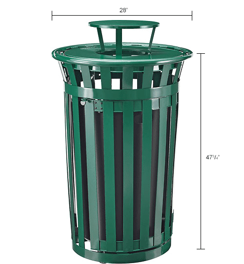 Global Industrial™ Outdoor Slatted Steel Trash Can W/Access Door & Rain Lid,36 Gal,Green