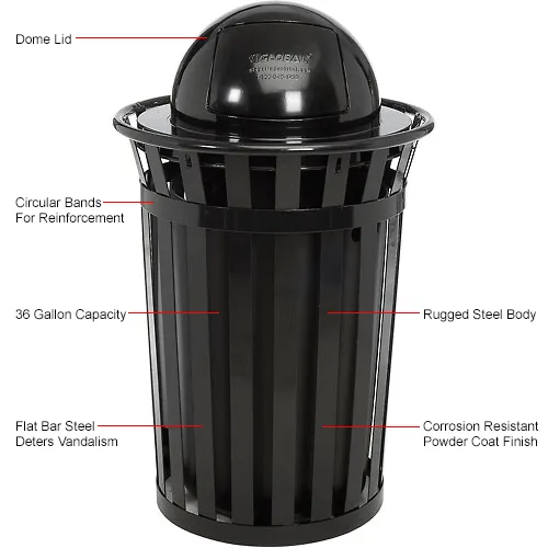 Global Industrial™ Outdoor Slatted Steel Trash Can With Dome Lid