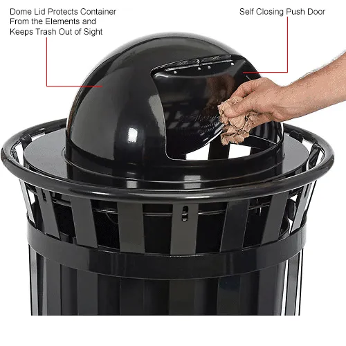 Global Industrial Outdoor Heavy-Duty Slatted Steel Trash Can, 36 Gallon, 39H, Black