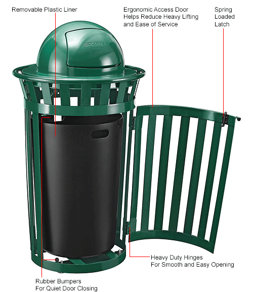 Global Industrial™ Outdoor Slatted Steel Trash Can W/Access Door & Dome