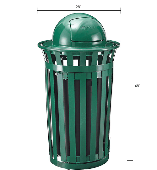 Global Industrial™ Outdoor Slatted Steel Trash Can W/Access Door & Dome ...