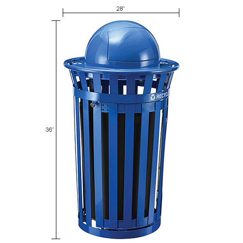 Global Industrial&#153; TrashTalk&#153; Outdoor Slatted Recycling Can w/Door & Dome Lid, 36 Gal,Blue