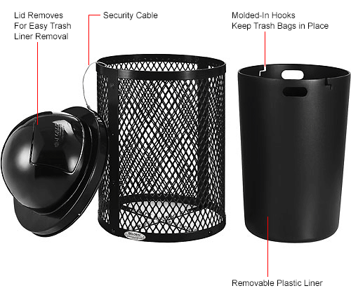 Global™ Thermoplastic Coated 32 Gallon Mesh Receptacle w/Dome Lid - Black
																			