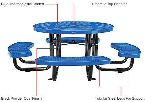Global Industrial&#8482; 46" Child Size Round Outdoor Steel Picnic Table - Perforated Metal - Blue