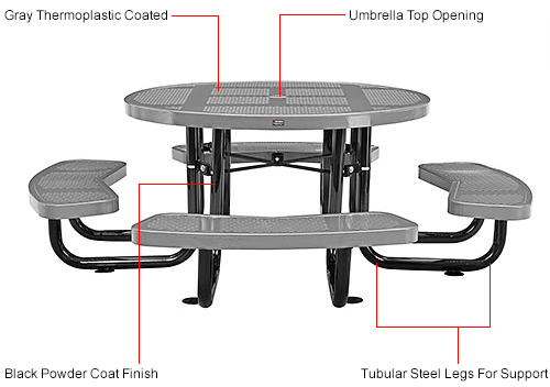 Global Industrial&#8482; 46" Child Size Round Outdoor Steel Picnic Table - Perforated Metal - Gray