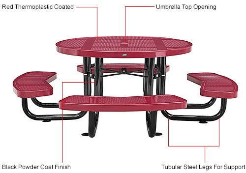 Global Industrial&#8482; 46" Child Size Round Outdoor Steel Picnic Table - Perforated Metal - Red