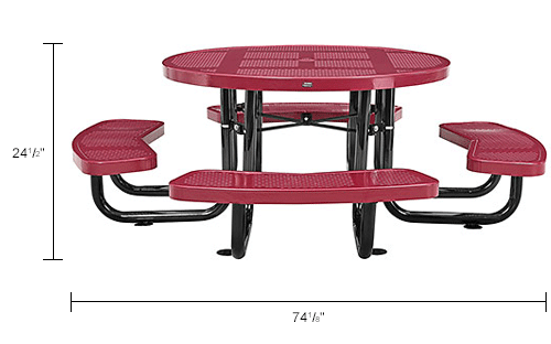 Global Industrial&#8482; 46" Child Size Round Outdoor Steel Picnic Table - Perforated Metal - Red