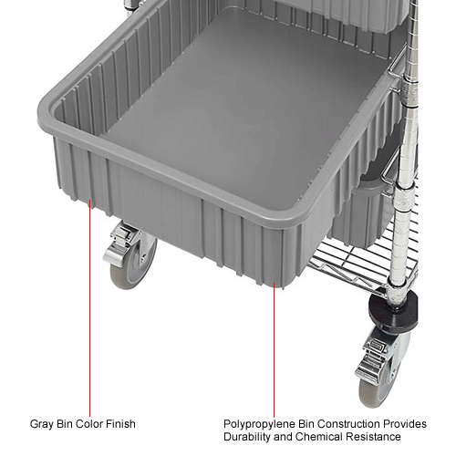 Chrome Wire Cart With 7 6inH Grid Containers 
																			