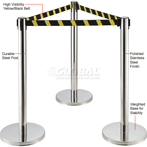 Global Industrial™ Retractable Belt Barrier, 39" Stainless Steel Post