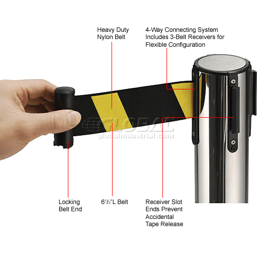 Global Industrial™ Retractable Belt Barrier, 39" Stainless Steel Post