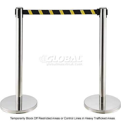 Global Industrial™ Retractable Belt Barrier, 39" Stainless Steel Post