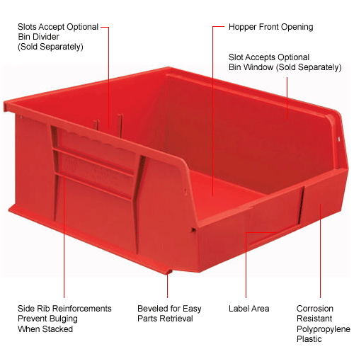 Global&#8482; Plastic Storage Bin - Small Parts 11 x 10-7/8 x 5, Red