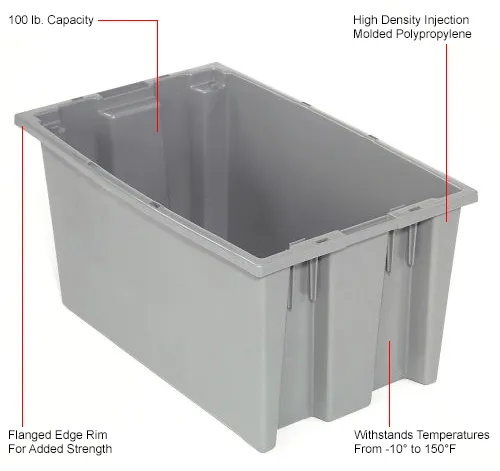 Global Industrial™ Plastic Stack & Nest Storage Container, No Lid