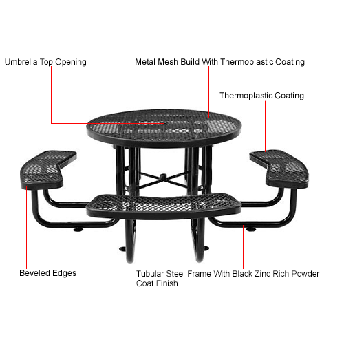 Global Industrial™ 46" Round Outdoor Steel Picnic Table, Expanded Metal
