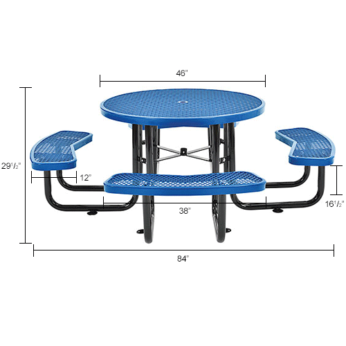Global Industrial™ 46" Round Picnic Table, Expanded Metal, Blue