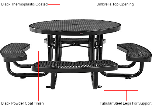 Global Industrial&#8482; 46" Child Size Round Outdoor Steel Picnic Table - Expanded Metal - Black