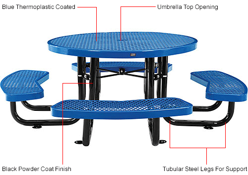 Global Industrial&#8482; 46" Child Size Round Outdoor Steel Picnic Table - Expanded Metal - Blue