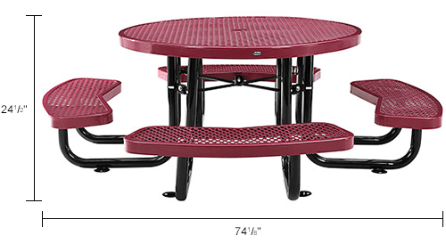 Global Industrial&#8482; 46" Child Size Round Outdoor Steel Picnic Table - Expanded Metal - Red