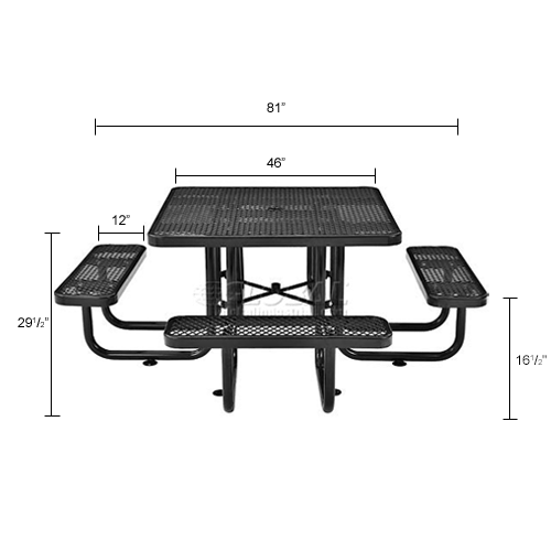 Global Industrial™ 46" Square Outdoor Steel Picnic Table, Expanded Metal, Black
																			