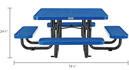Global Industrial&#8482; 46" Child Size Square Outdoor Steel Picnic Table - Expanded Metal - Blue