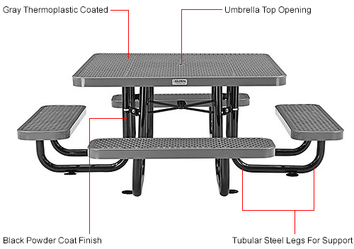 Global Industrial&#8482; 46" Child Size Square Outdoor Steel Picnic Table - Expanded Metal - Gray