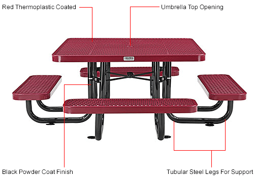 Global Industrial&#8482; 46" Child Size Square Outdoor Steel Picnic Table - Expanded Metal - Red