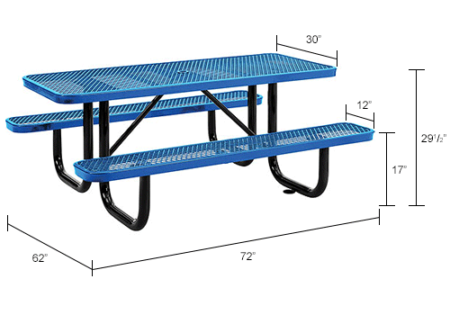6 Rectangular Picnic Table Expanded, Standard Park Picnic Table Size