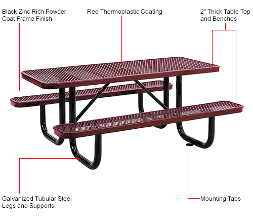 red metal picnic table